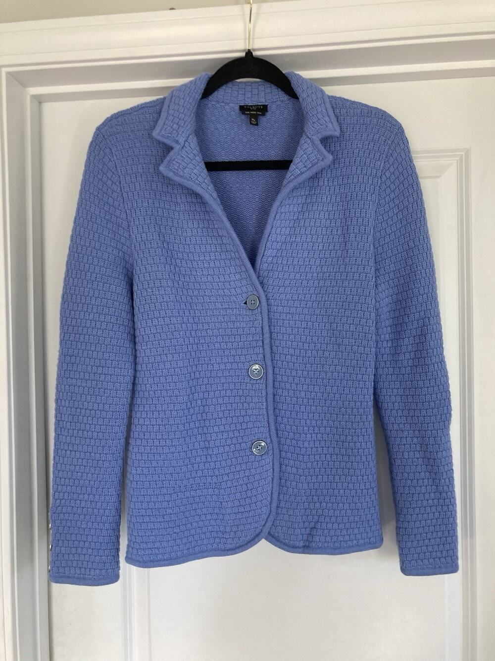 Talbots 100% Merino Wool Blue Purple Cardigan Jacket Knit Womens Size MP Petite
